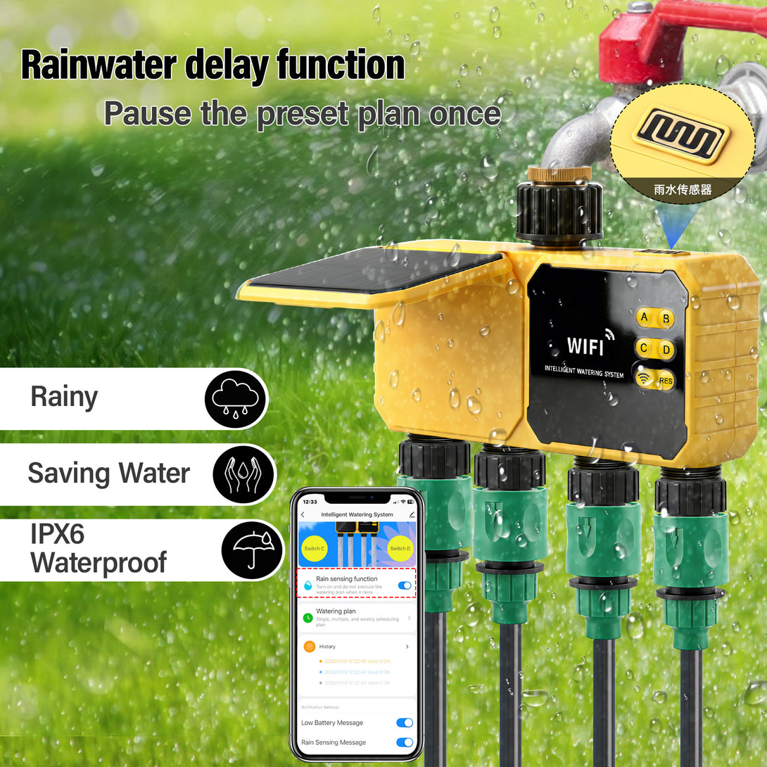 Solar WiFi Smart Water Timer | 4-Zone Automatic Garden Irrigation ...