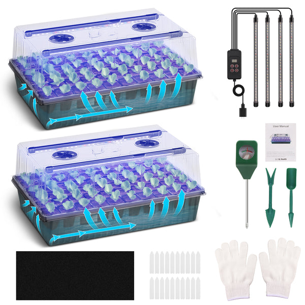 Seed Starter Tray with Grow Light & Self-Watering System – 2-Pack 120 Cells