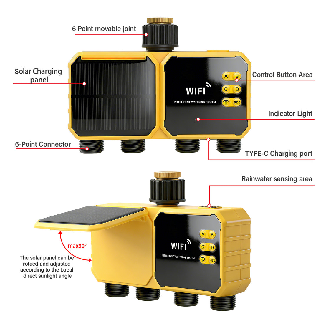 Solar WiFi Smart Water Timer | 4-Zone Automatic Garden Irrigation ...