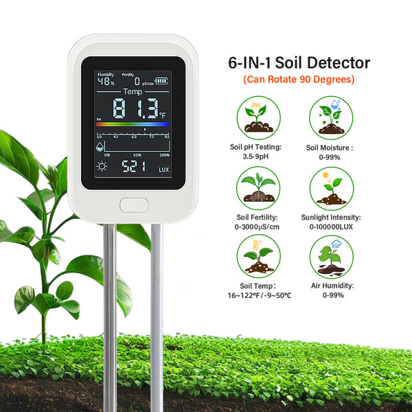 6-in-1 Soil pH Tester – Type-C Rechargeable Garden Meter